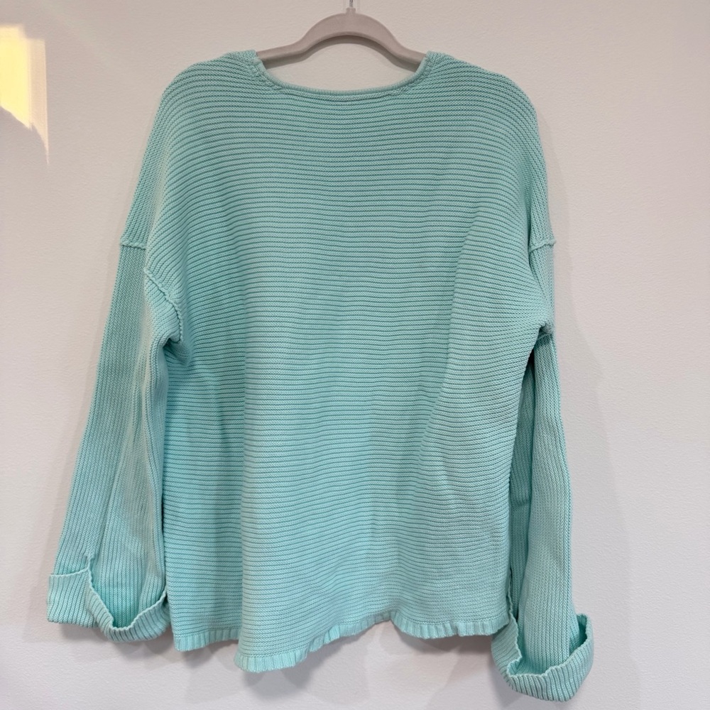 Free People La Brea Oversized Sweater Soft Blue Slouchy Knit Pullover Size M - Picture 4 of 7